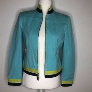 St John Sport blue & lime green zip front cropped jacket